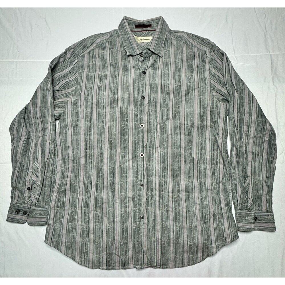 Tommy Bahama Men's Long Sleeve Gray Floral Striped Button Up Shirt - Size L